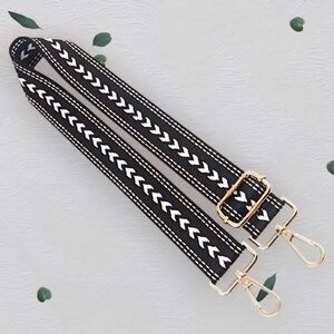 Geometric Pattern Adjustable Bag Strap Black & White Design Gold Hardware 💛